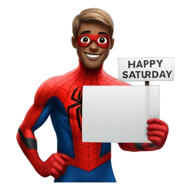 Spider-Man with a sign that says happy Saturday sticker