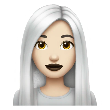 Pale girl with long black hair and big makeup lips sticker