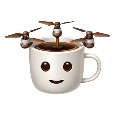 2d cup of coffe in style of java programing language logo with drone propelers sticker