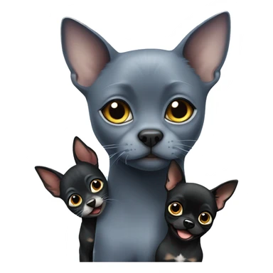 big russian blue cat and two small black chihuahuas sticker