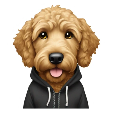 Goldendoodle wearing a black hoodie sticker