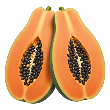 papaya cut in half, showing black seeds sticker