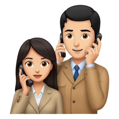 couple talking on the phone man with black hair and woman with brown hair sticker