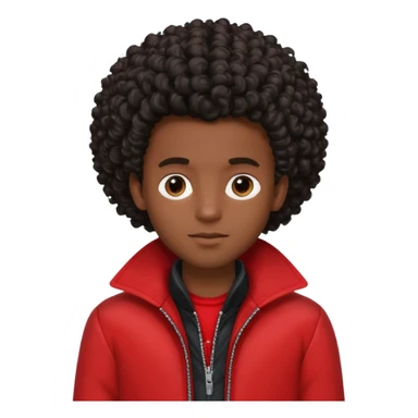 Garoto estiloso, bonito, gentil, de pele negra com cabelo cacheado e grande sticker