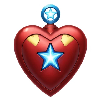 A red Iron Man heart with a glowing blue star in the center sticker