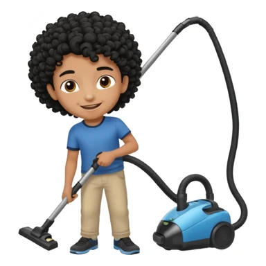 Emoji to encourage kids to do chores - should contain something about house chores, ok replace the broom with a vaccum make it atheltic boy 8 years old - egyptian with curly hair sticker