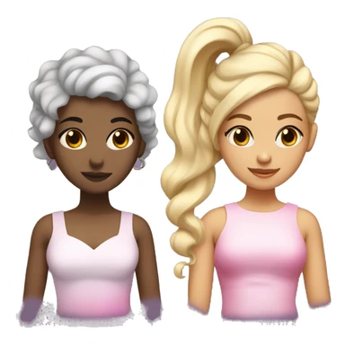 girl with spilt dye hair, one side black and the other blonde. Brown eyes, pink dress sticker