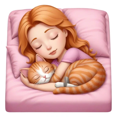 gray tabby kitten sleeping with strawberry blonde girl in pink bed sticker