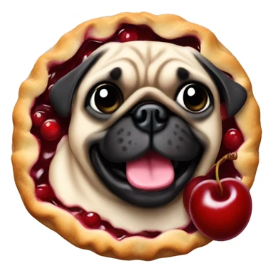 Leaky cherry pie with pug face sticker