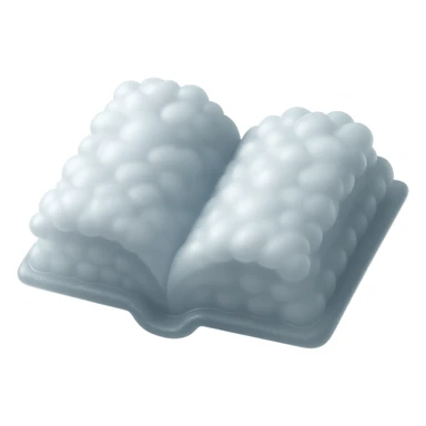 thick open book made entirely of small, very bright white, fluffy, convex clouds, matte glass style, no background sticker