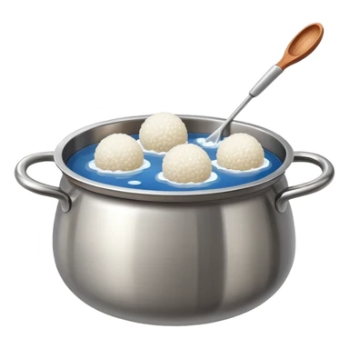 stainless steel pot with boiling clear water and floating glutinous rice balls sticker