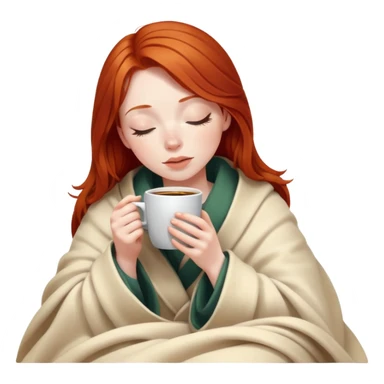 girl redhead inside a blanket sipping coffee eyes closed sticker