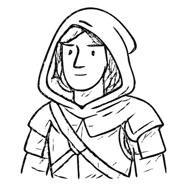 medieval hooded explorer with brown hair, no beard, wearing light armor, chest up view sticker