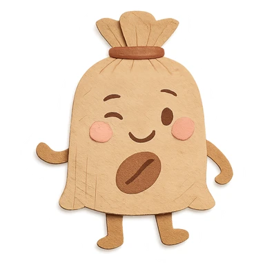 burlap coffee bean bag, full body, winking, soft pastel hand-drawn style sticker