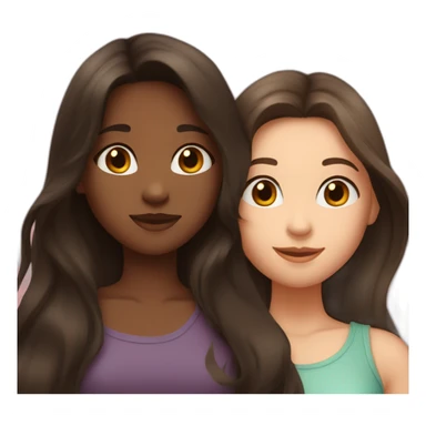 one girl long dark hair and clear skin and one girl long brown hair and darker skin hugging sticker