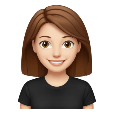 white woman emoji. Black t-shirt. Short and bround hair. smiling. transparent background. reference attached. sticker