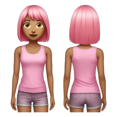 cute girl with long, straight rose hair with bangs and holding camera and wearing pink tank top sticker