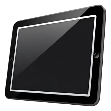 Minimalistic futuristic black tablet emoji, metallic black and white, reflective sleek surfaces, flat vector design, high-tech clean UI icon sticker