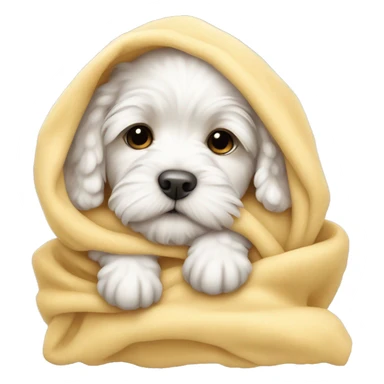 White cute cockapoo puppy sleep in blanket sticker