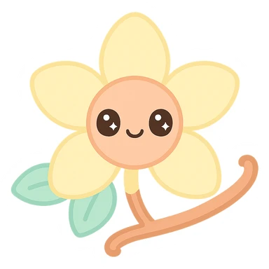 vanilla flower with doe eyes, soft and expressive style, white background sticker