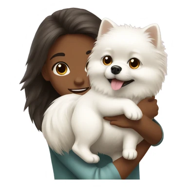 girl hug white Pomeranian sticker