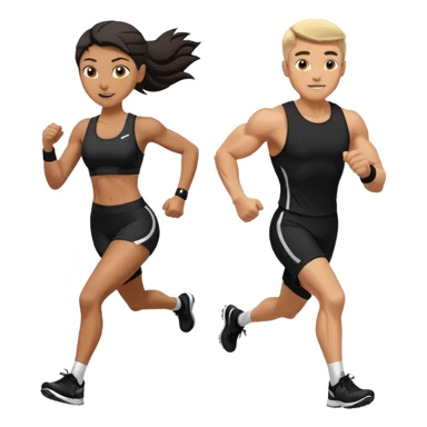A muscled man and woman running a HYROX race in black fitness gear sticker