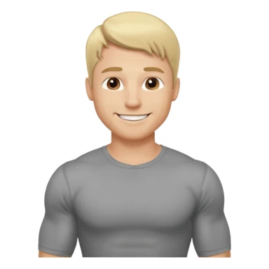 fais le meme blond, tee shirt gris mais musclé et fin qui sourie et ça s'arrête à la taille sticker