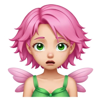 pink hair, pink wing fairy in green dress lud crying face sticker