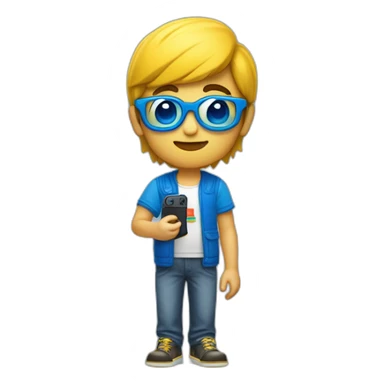 niño rubio amarillo con gafas azules y pelo tamaño medio, con una nintendo switch en sus manos sticker