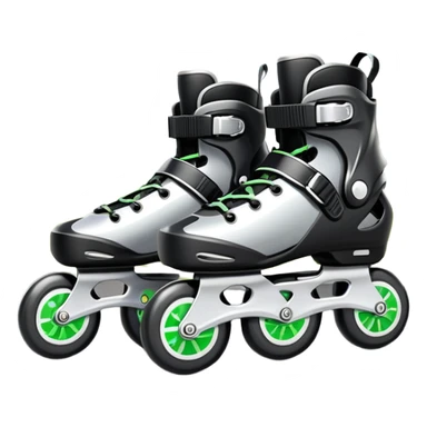 An icon showing a close-up of inline rollerblades resting on smooth asphalt in a park. The background features trees, grass, and a clear sky, with the vibrant green landscape creating a serene outdoor vibe. The skates' wheels are highlighted against the pavement. Transparent background  sticker