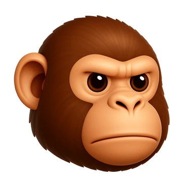 Keep the image exactly the same, just make the fur brown instead of green. iOS emoji style, 3D, shiny, smooth gradients, soft shadows, realistic chimpanzee face, classic emoji look. The style should resemble the iOS 3D emoji style with shiny and smooth gradients and soft shadows. sticker