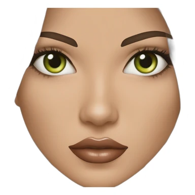 Mujer, ojos avellanados color verde, labios delgados, el color de ojos de adriana lima, cabello castaño oscuro, largo y liso, nariz respingada, mentón prominente sticker