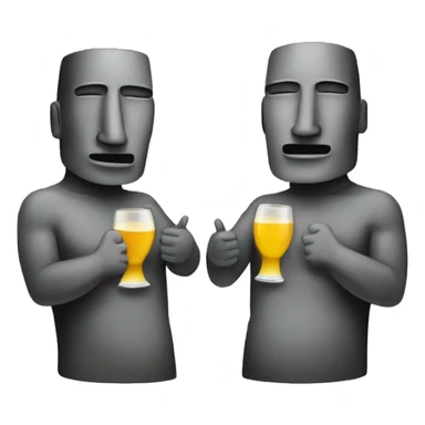 Two moai emojis facing each other while having a toast  sticker