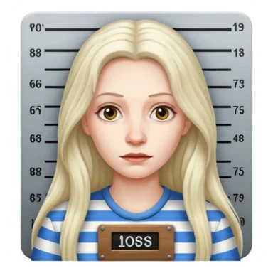prisoner long haired woman mug shot with bg sticker
