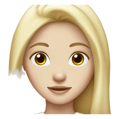 The girl is blonde with dark brown eyes and freckles and long hair. in white clothes. with pale skin. sticker