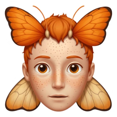 a moth head with orange antennas, slightly brown head and orange freckles on the forehead sticker