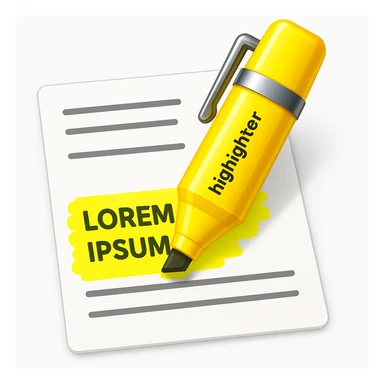 Make the highlighter pen clearly highlight text on the paper in the style of apple style emojis sticker