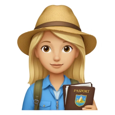 blonde haired Traveler character with passport, backpacker,  sticker
