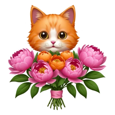 Cute cat Handing pink peonies like reaching a hand and handing them out a bouquet of them not a physical hand the cats hand  sticker
