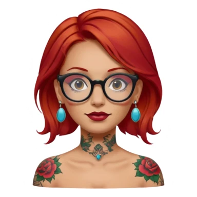 red hair woman with extra  big earring and face tattoed and wearing big glasses sticker