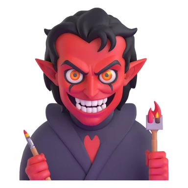 Demonic artist with wild eyes and a sinister smile painting hellscapes sticker