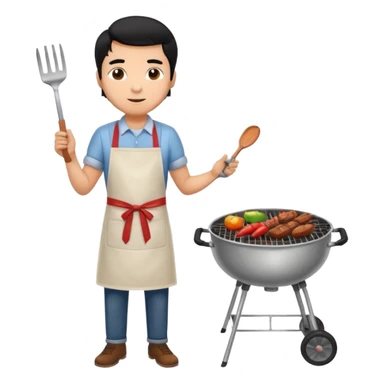 man cooking barbecue full-body black hair brown skin sticker