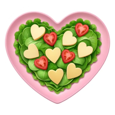 green salad in a light pink heart shaped plate sticker