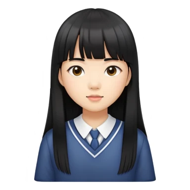 Asian-skinned schoolgirl with long straight black hair and straight bangs sticker