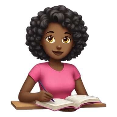 colorful girl with black, shoulder length, curly hair reading a book sticker