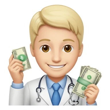 Happy CEO investing money to a hospital sticker