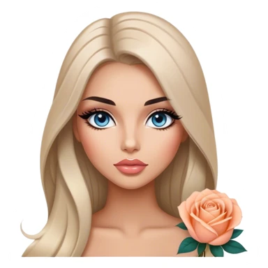Glamours, tanned, very beautiful girl, with big pump peach-beige-rose lips, long long lashes, black straight smooth silky long hair, straight parting hair, blue-grey eyes sticker