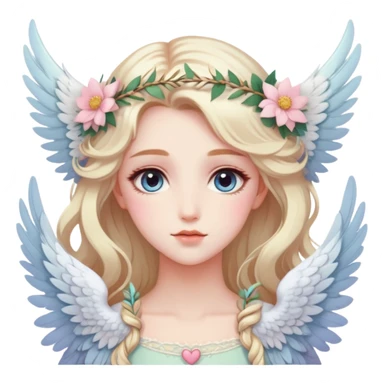 Dreamy pretty pastel anime flowers feathers hearts wings angelic laurel lady with pretty hair and gorgeous eyes aesthetic sticker