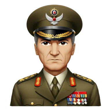 Cinematic Realistic Mustafa Kemal Atatürk Portrait Emoji, depicted as a visionary statesman with a determined gaze and period military attire, rendered with rich textures and dynamic historical lighting that captures his transformative leadership. sticker