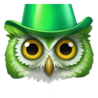 green owl with a party hat sticker